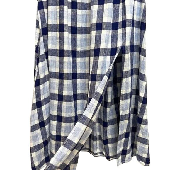 Reformation S Marabella 100% Linen Midi Dress Puff Sleeve Gingham Blue Plaid 4 6 - Picture 8 of 9